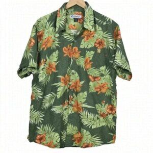 STOKED Hawaiian Short Sleeve Shirt Button Down Green Orange Crinkle  Size XL